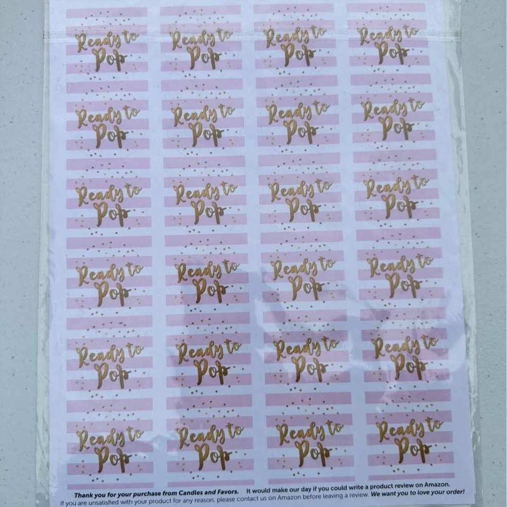 Pink and Gold 'Ready to Pop' Party Stickers ITS A GIRL